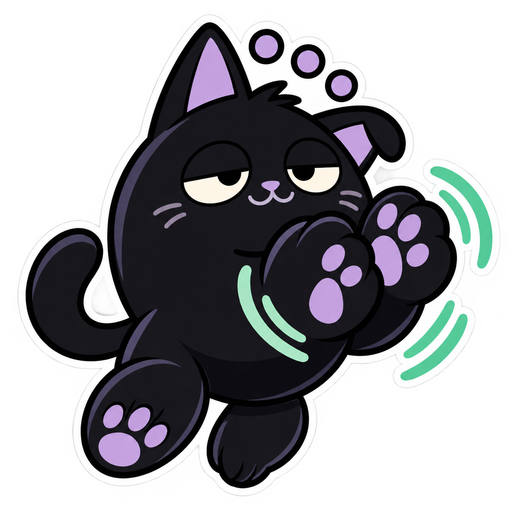 The Applause Pending cat sticker, paws suspended mid-clap